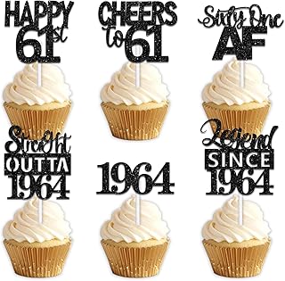 18pcs Black Glitter Dessert Cupcake Pick for Straight Outta 1964 Legend Since 1964 Theme Decor Supplies Men Happy 61st Birthday Party Decoration