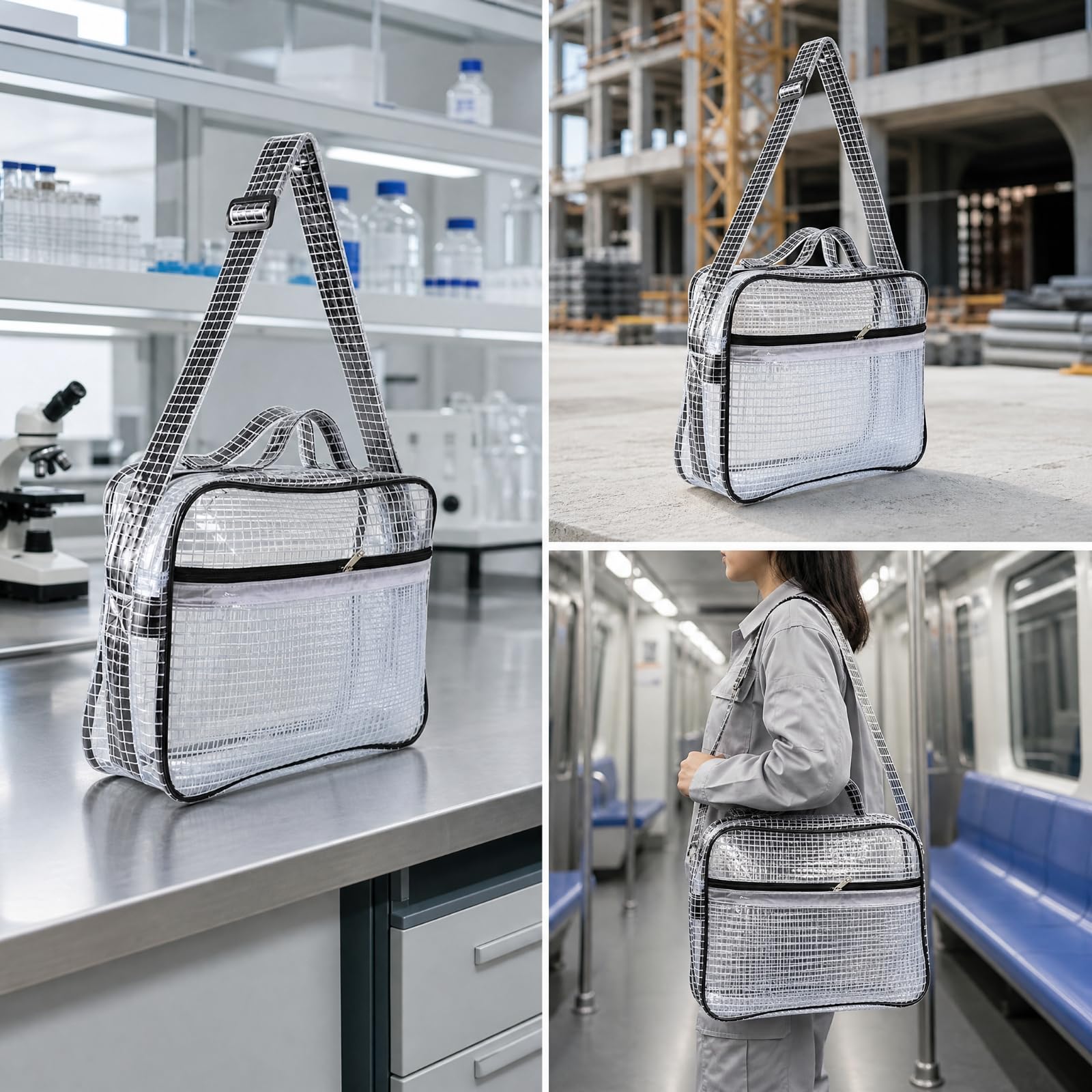 Reinraum-Schultertasche reflektierend antistatische Reinraumtasche durchsichtig transparente Schultertasche mit Vordertasche für Industriearbeiter