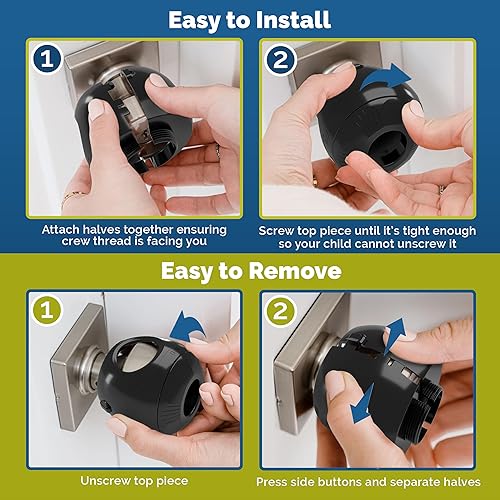 Miniatura 3 de Cubierta para pomo de puerta de seguridad infantil (paquete de 4) Cubiertas de manija de puerta de doble cerradura difíciles de quitar para niños,