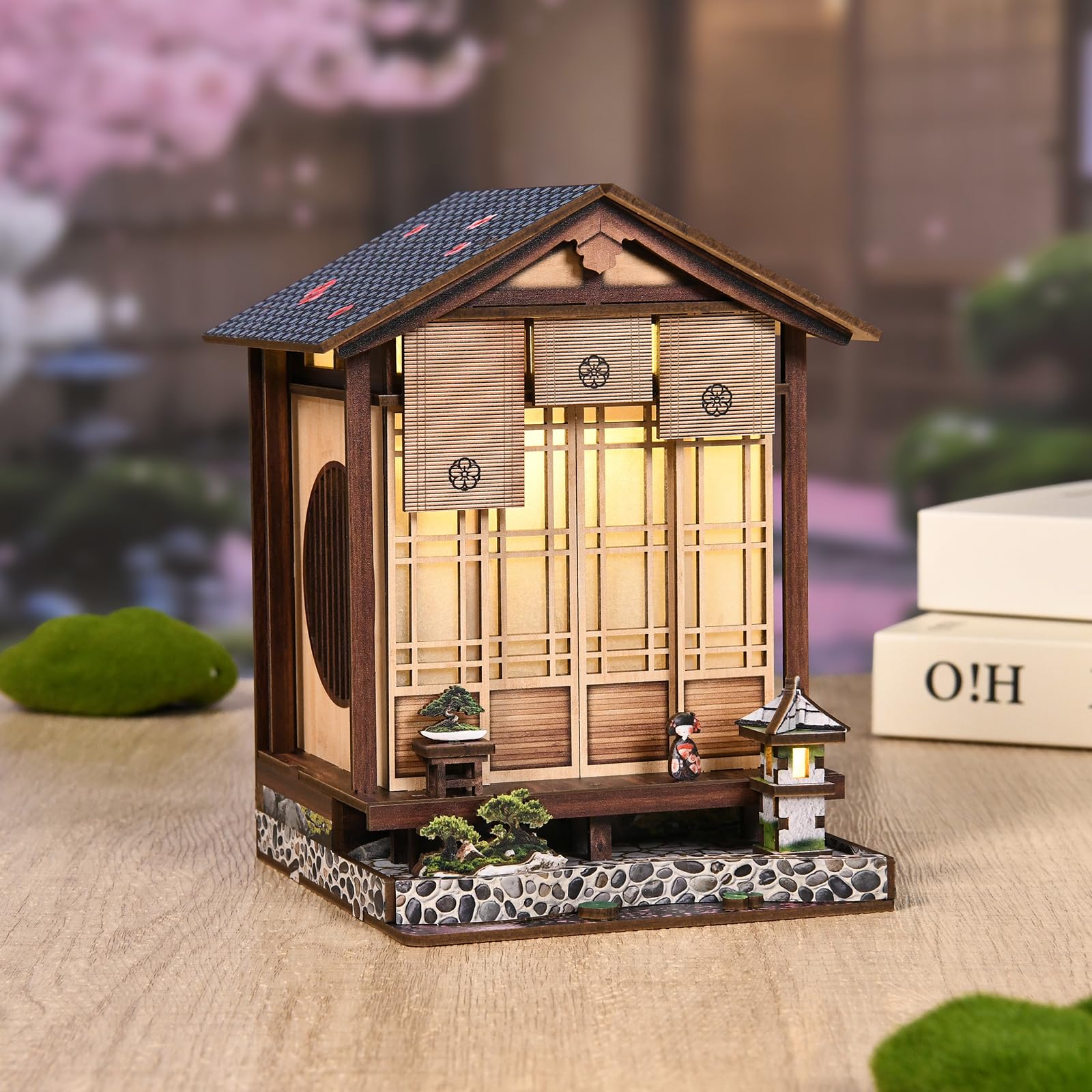 Book Nook Kit Maison de poupée Style Japonais LED Licht 3D Holzpuzzle DIY bastelset Erwachsene