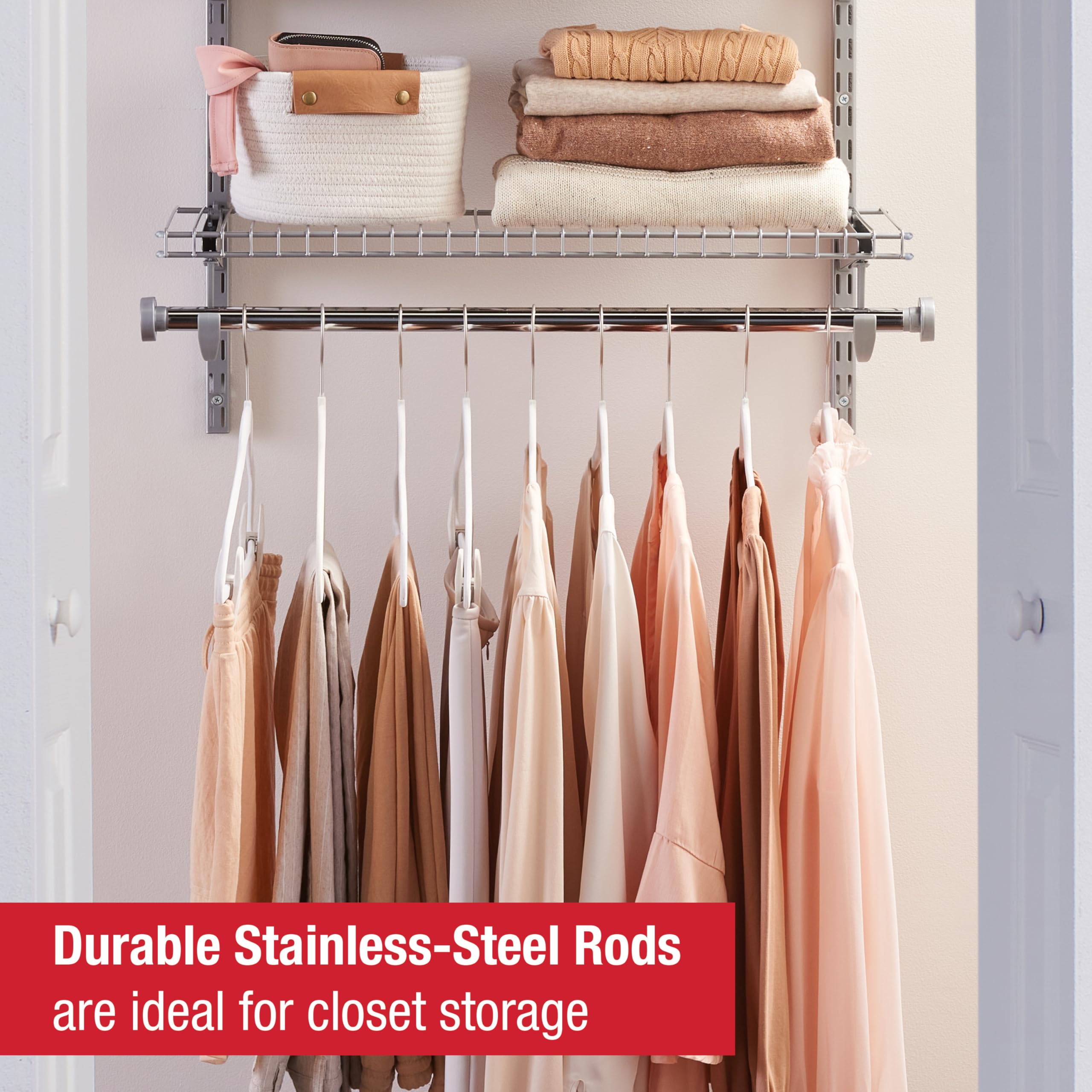 Rubbermaid Configurations Deluxe Custom Closet Kit 3-6 Ft. Adjustable Metal Wire Shelving Titanium Finish Expandable Organization System Hardware Included for Home ClosetPantryLaundryMudroom product thumbnail 6