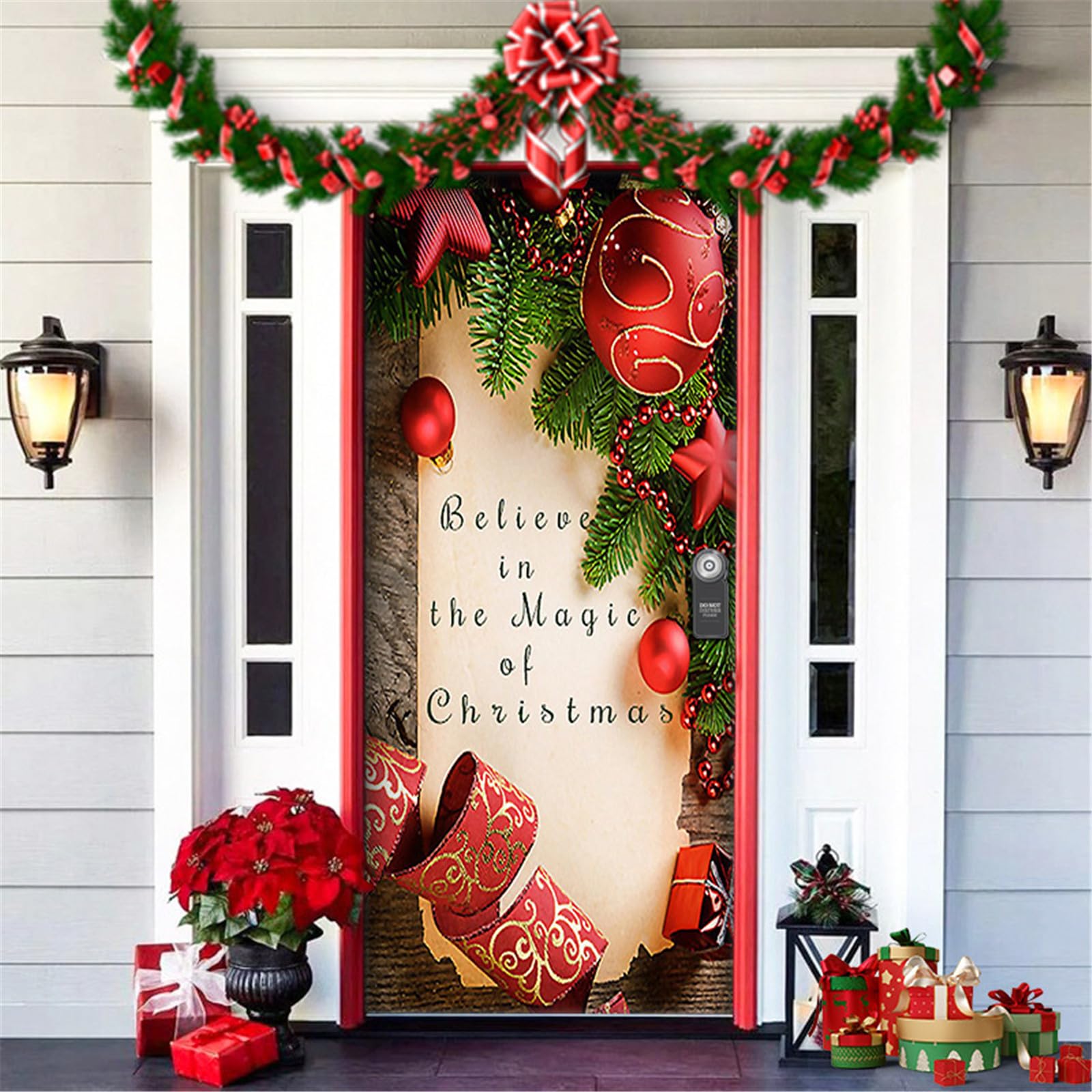 Chickwin Decorazione Copriporta di Natale Copertura della Porta Copri Porta del Babbo Natale Bianco Appendere Banner Natale Sfondo Fotografico Divertente Festa di Natale 90x200cm (Oro