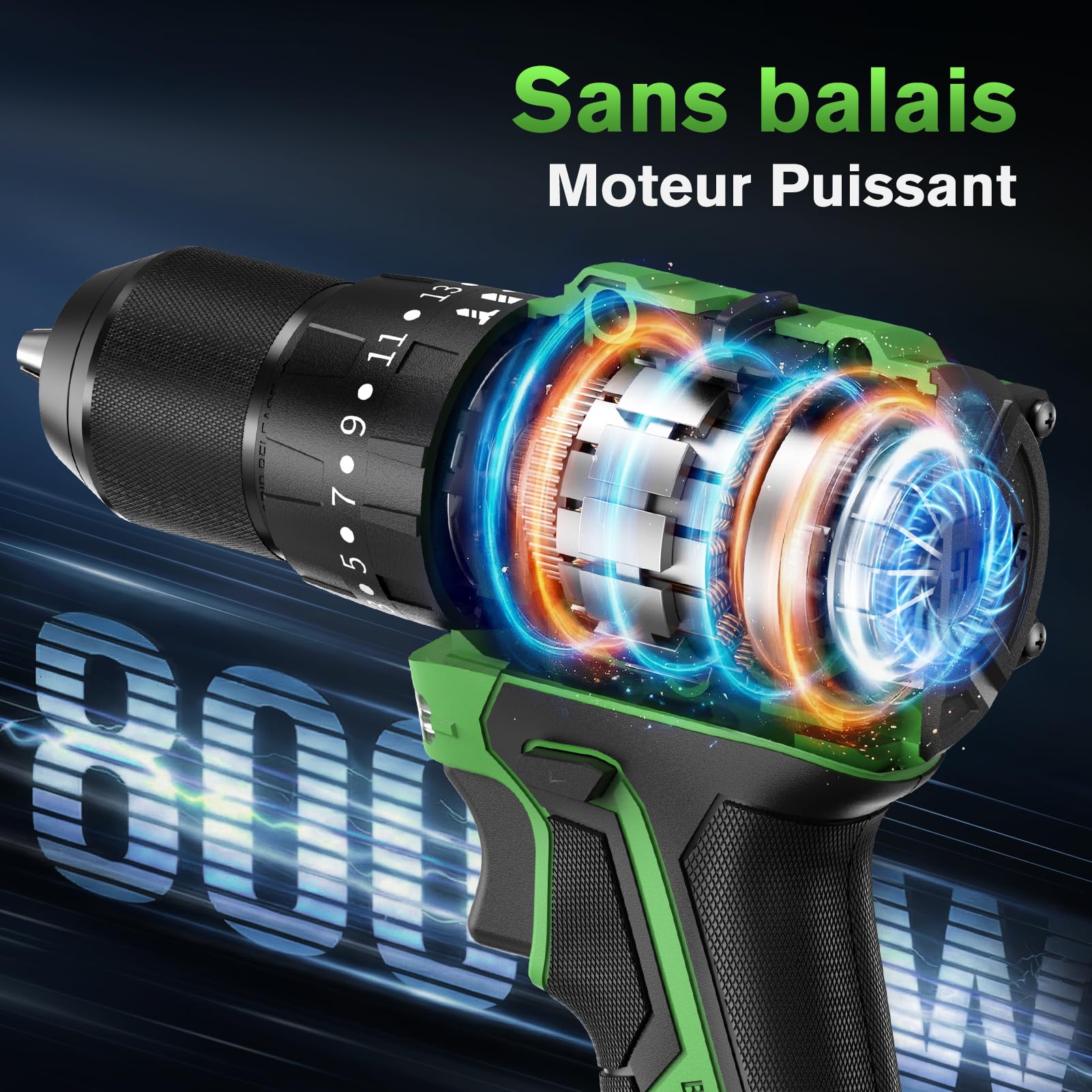 Ginour 50Nm Brushless Perceuse Visseuse Devisseuse Percussion sans fil 21V