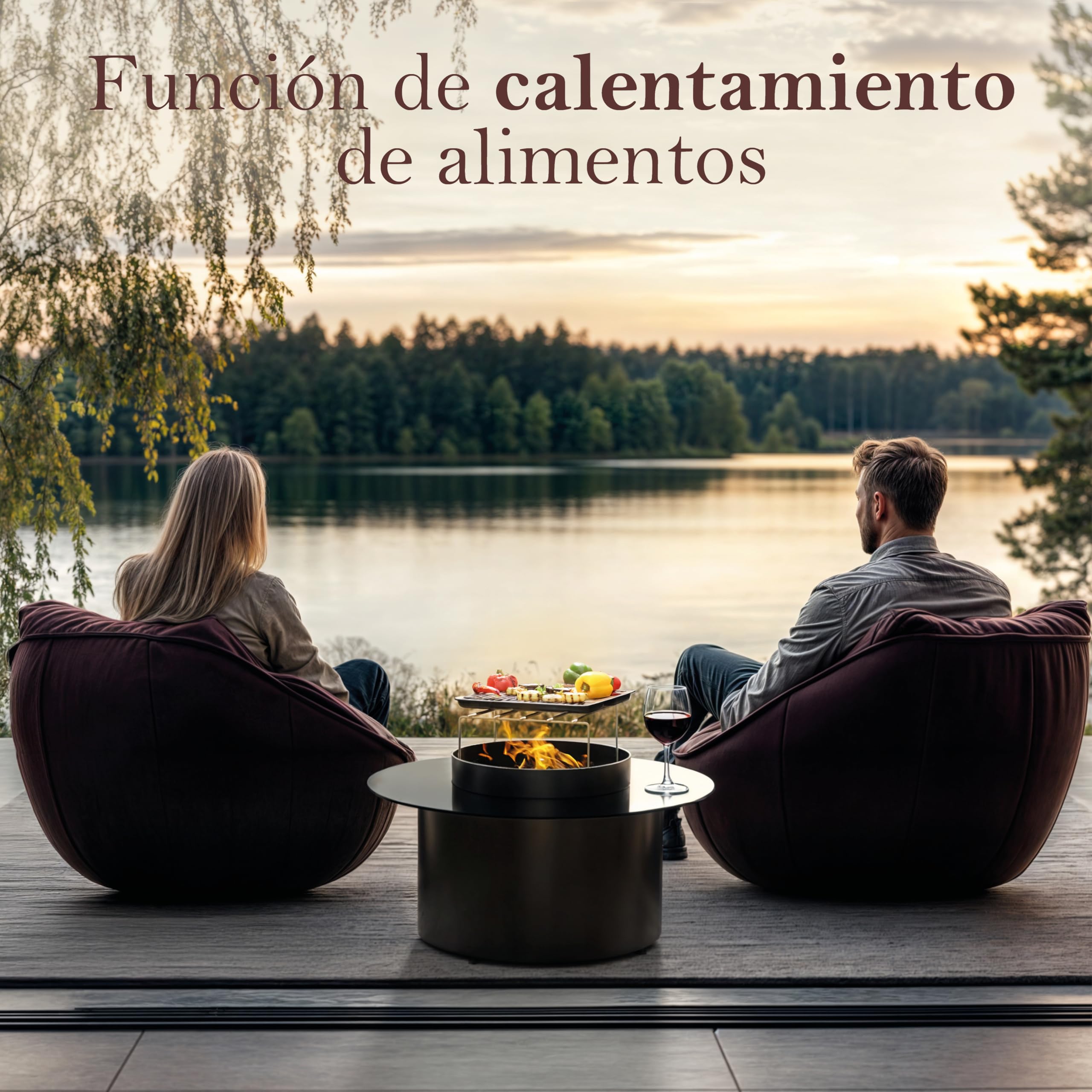 Planika Dot Mesa de Café 2 en 1 con Hoguera a Gas - Mesa de Café para Balcón y Patio, Chimenea Exterior, Mesa de Jardín, Mesa Auxiliar, Calefactor para Exterior, Patio y Balcón.
