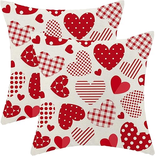 CXMEIFLY Juego de 2 fundas de almohada de San Valentín de 16 x 16 pulgadas, diseño de corazón rojo de amor para el día de San Valentín, para