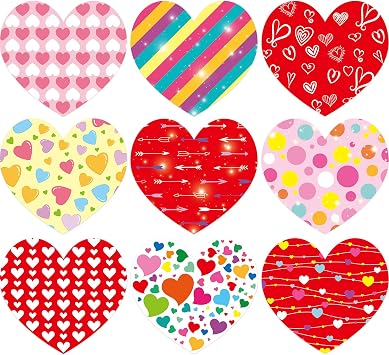 Fancy Land Heart Cutouts Colorful Valentines Day Cutouts for School Bulletin Board Classroom Decoration 45Pcs