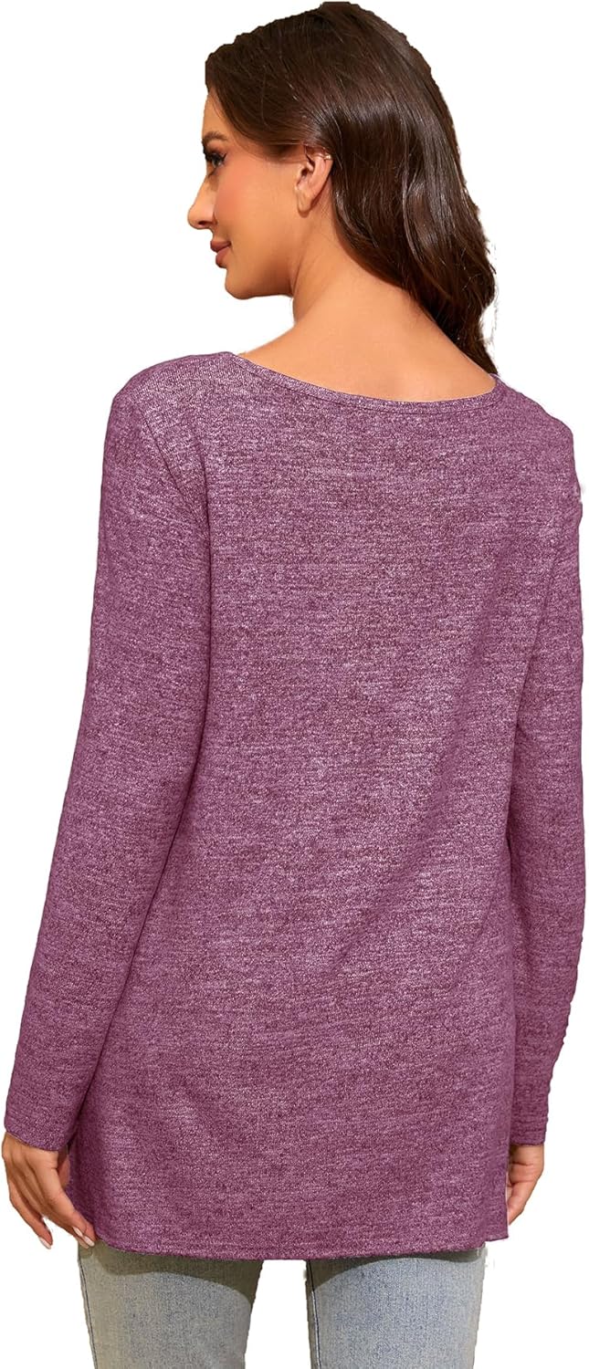 Smallshow Women's Maternity Shirts Side Split Long Sleeve Pregnancy Tops Clothes - Image 3