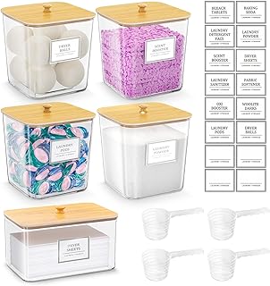 4+1 Pack Laundry Room Organization Containers,Clear Laundry Pods Contain...