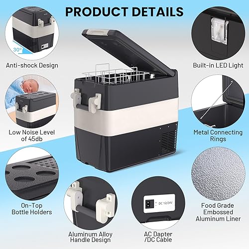 Miniatura 7 de Refrigerador de 12 voltios, enfriador eléctrico de 53 cuartos (50 L), portátil de 12 V24 V CC 110-240 V CA, refrigerador de 12 V de 0   50 ,