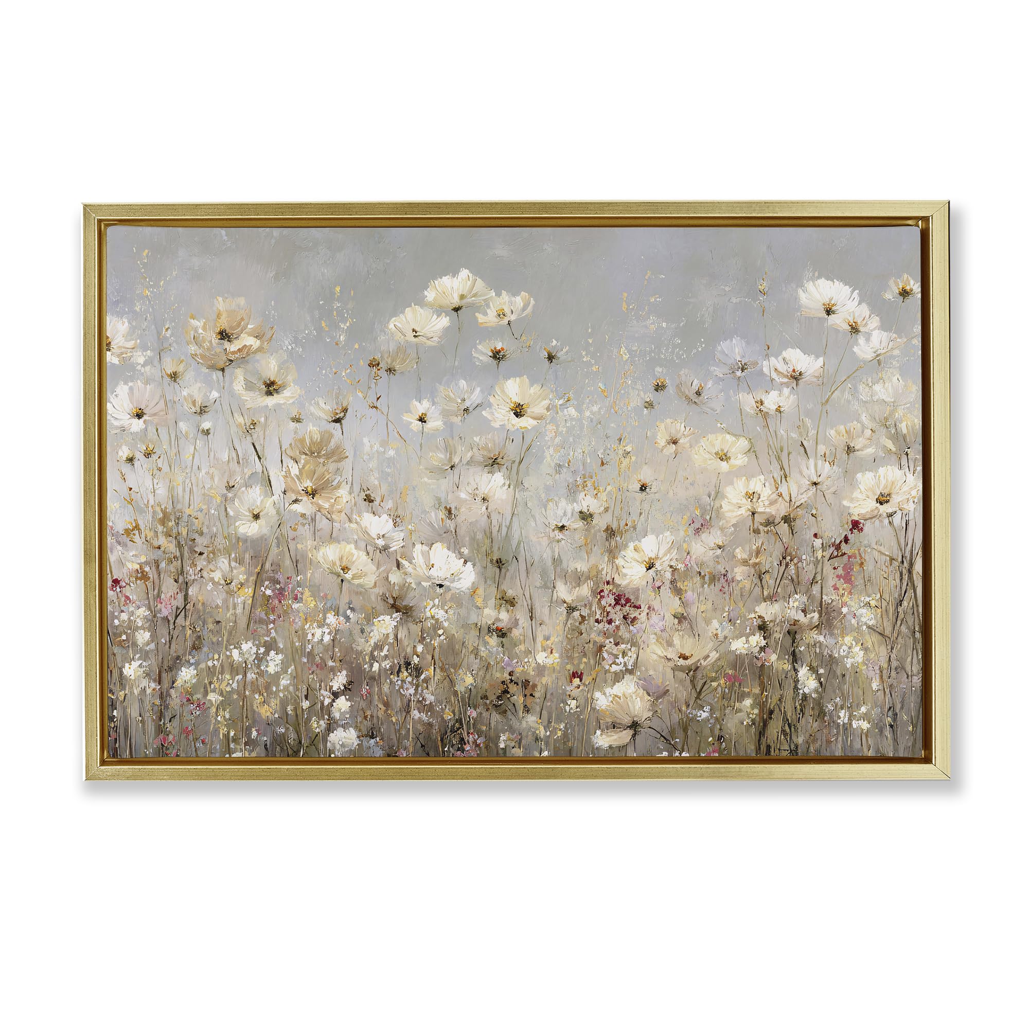 Stupell Industries White Daisy Meadow Field 'White Daisy Clusters Meadow'| Floating Frame Canvas Art