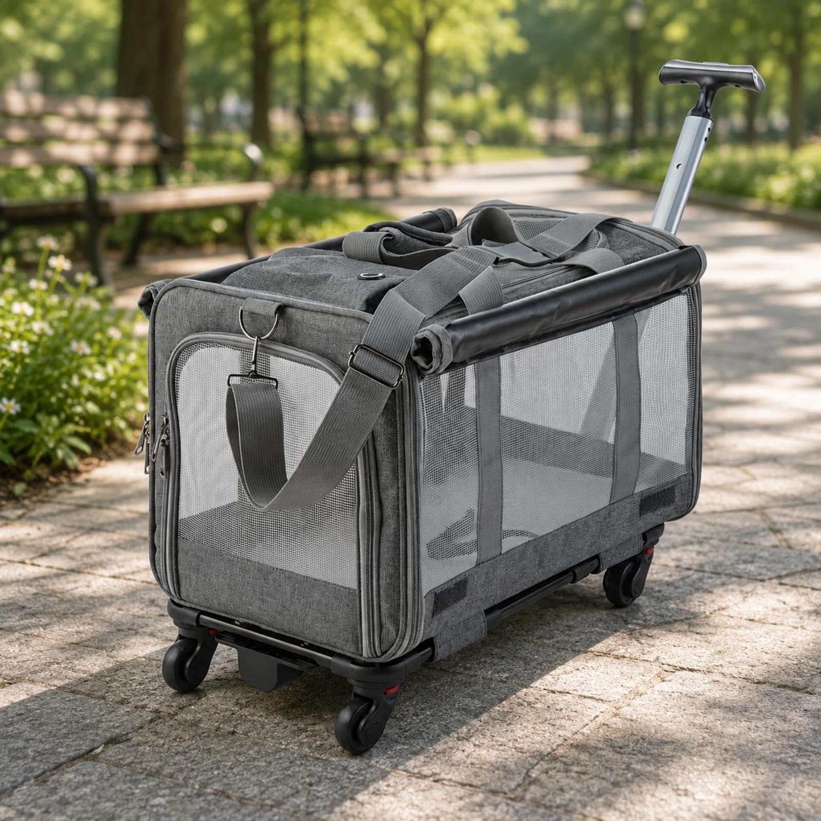 Industrial Carrier Tierrolltasche Transportkoffer Haustier Tasche Rollbehälter mit Metallrahmen Und Mesh-lüftung Vielseitigen Griffen Und