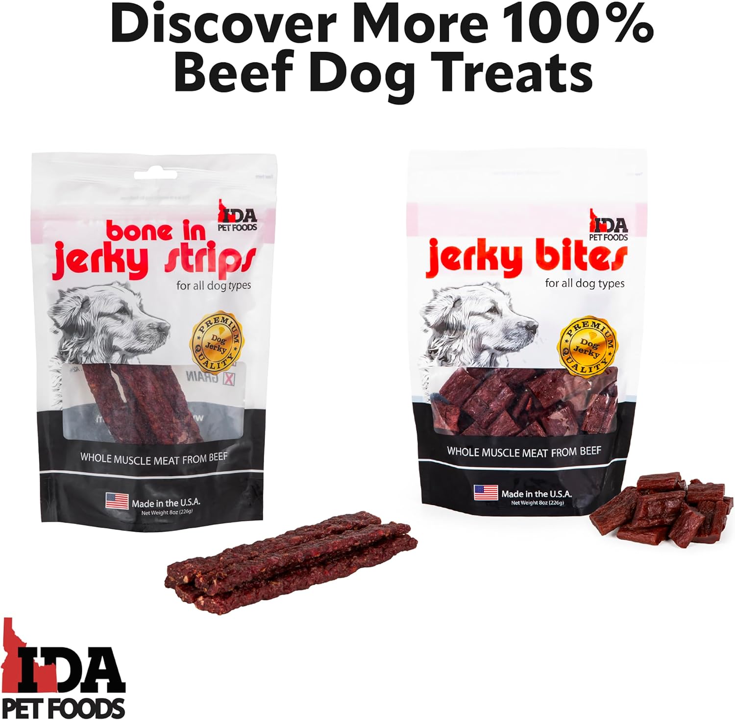 Beef Jerky Bites 8oz - Natural Meat Dog Treats & Chews, 100% Beef Protein, No Fillers or Byproducts, Whole Muscle Meat, Ideal for Puppies to Seniors