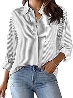 CUNLIN Women's Striped Long Sleeve Button Down Shirt - Grade 4 Wrinkle-Resistant Collared Blouse with Pocket, XS-3XL