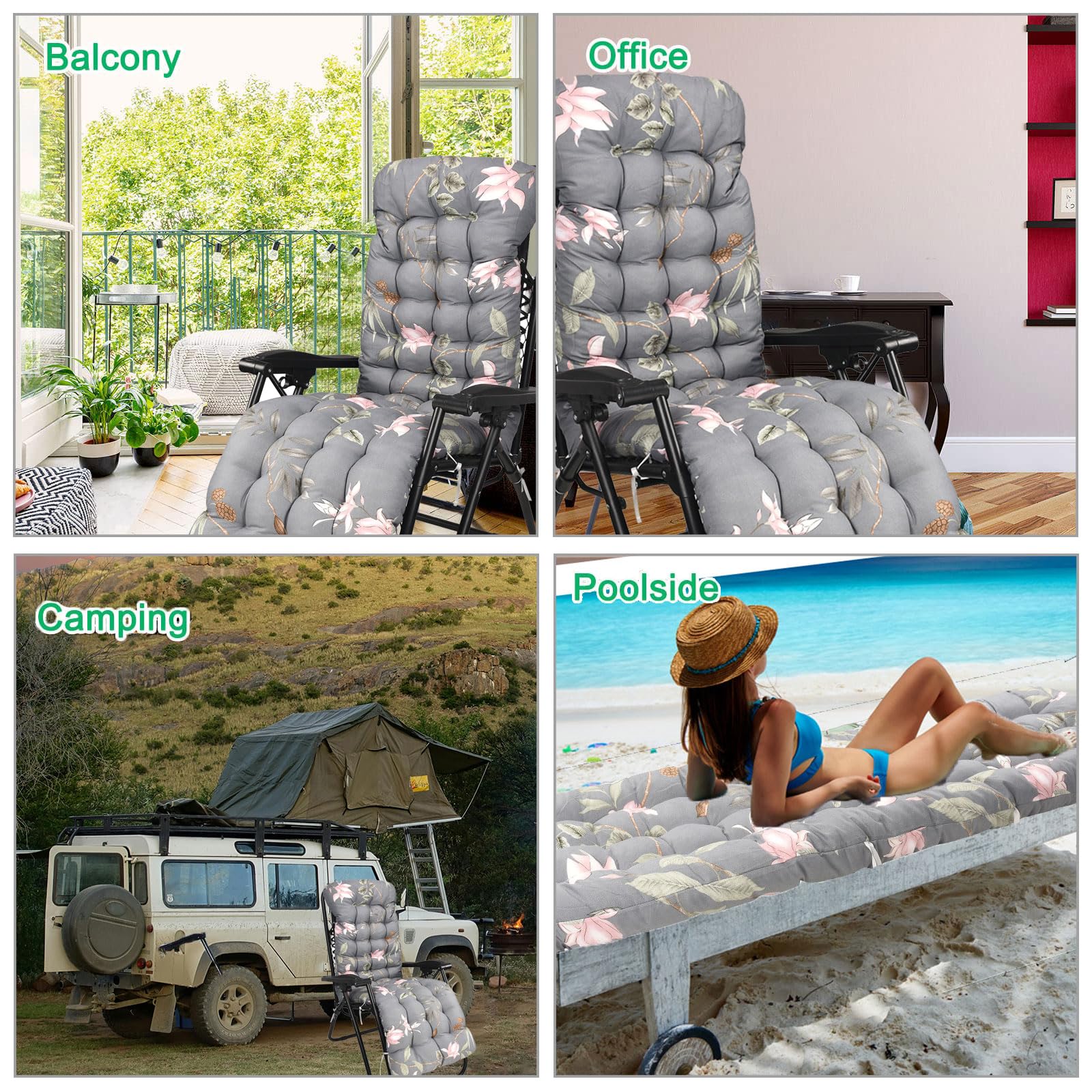 Cojín para Tumbona, Cojín para Silla de salón, Cojines para Asiento de Silla de jardín Espesor 8cm con Correas de Sujeción, Cojines para Silla Mecedora, Tumbonas de Jardín, Balcón y Playa (05)
