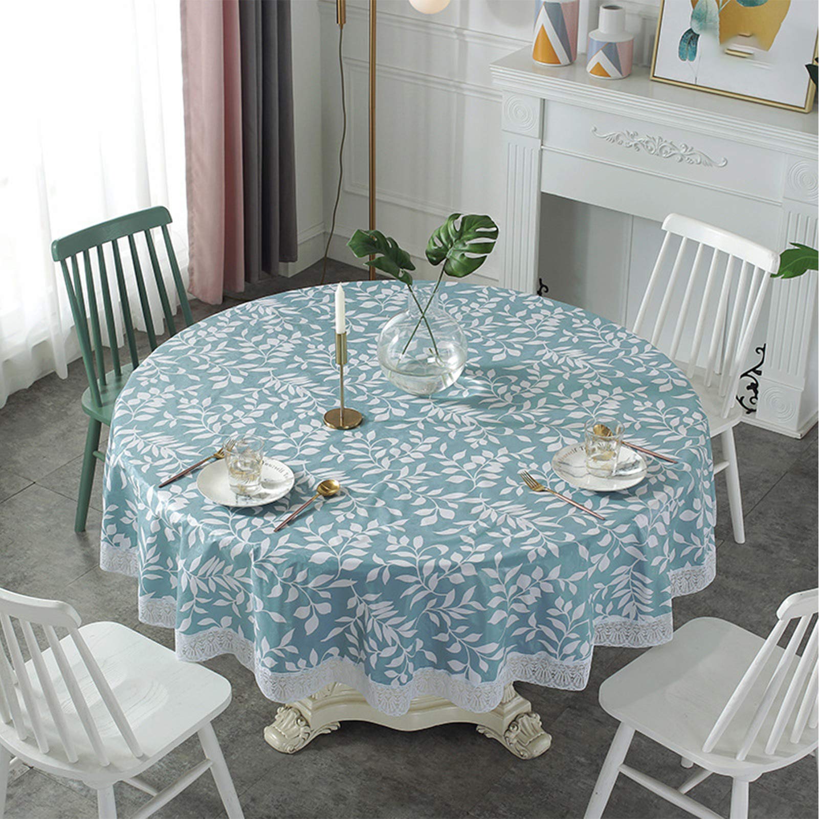 Table Cloth Waterproof, PVC Plastic Tablecloth, Round Tablecloths for Circular Table Wipe Clean Garden Tablecloth (C, 180cm/70in)