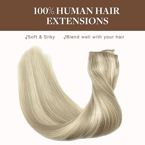 Miniatura 8 de GOO GOO Extensiones de cabello humano real con alambre, 22 pulgadas, 4.06 oz rubio ceniza con reflejos platino, extensiones de cabello con alambre