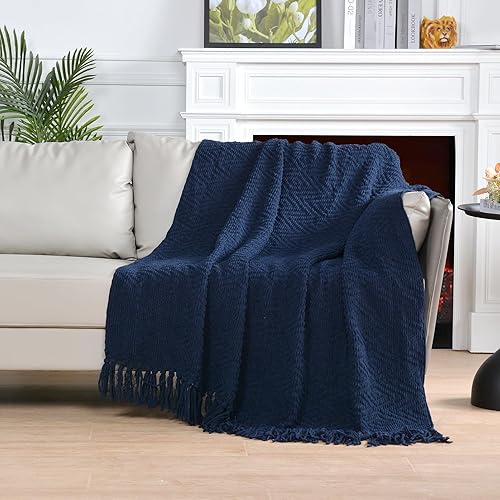 Miniatura 9 de JOOJA Manta tejida de felpilla texturizada para sofá, súper suave, acogedora y cálida con borlas para silla, sofá o sala de estar, 50x60 pulgadas,