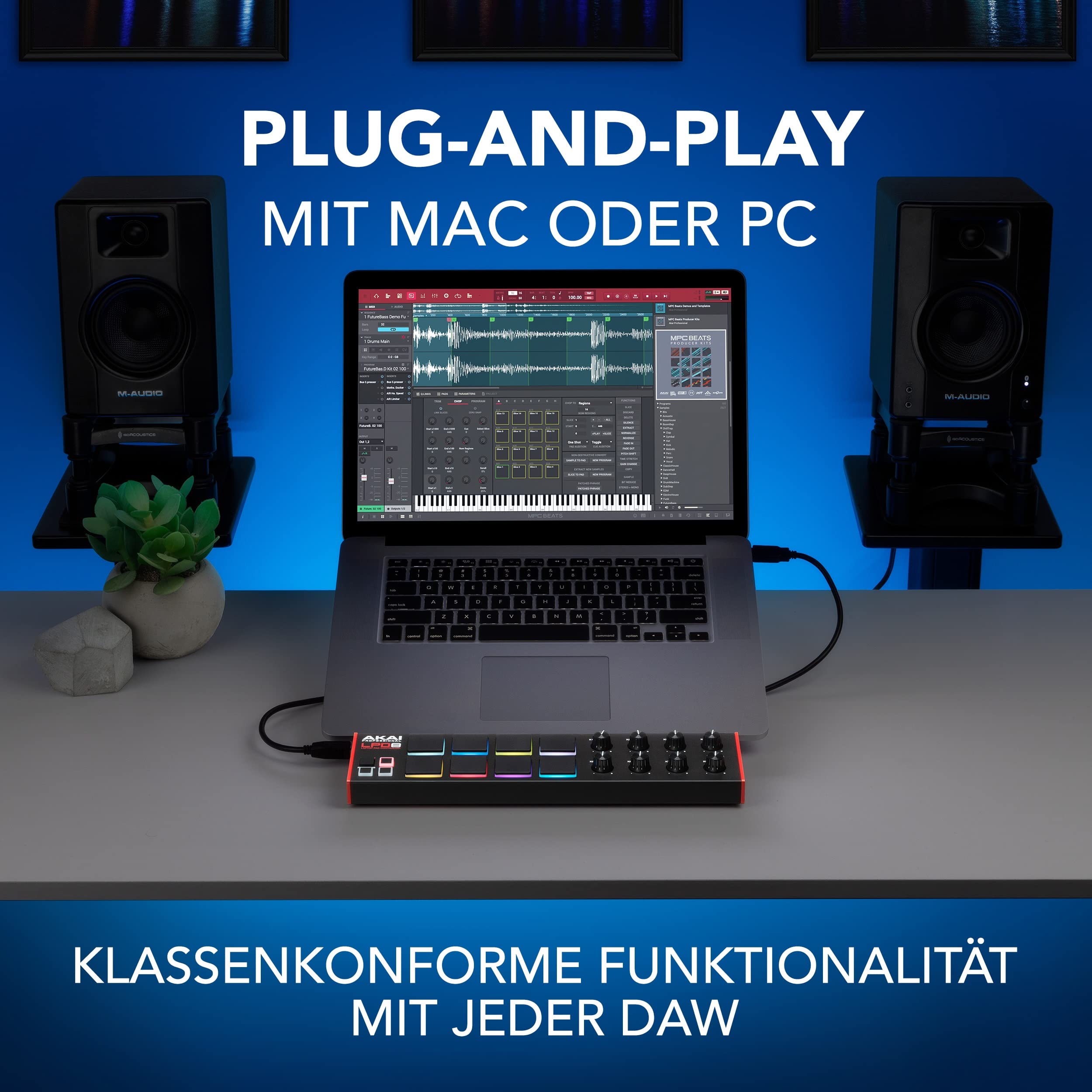 Akai Professional LPD8 - USB MIDI Pad Controller Drum Machine mit MPC Drum Pads für Mac und PC, Zuweisbaren Drehreglern und Musikproduktionssoftware