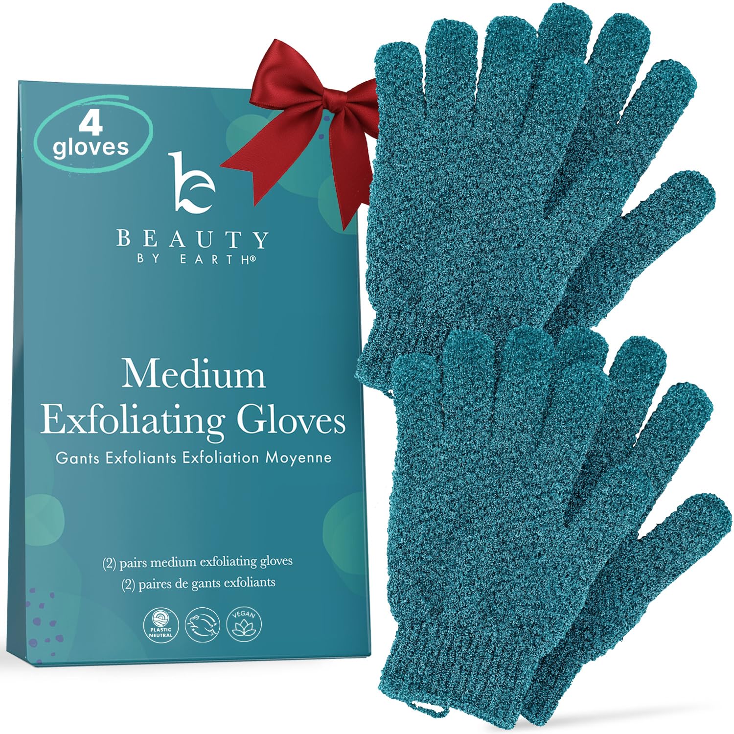 Exfoliating Bath Gloves for Shower - (2 Pairs, 4 Gloves) Medium Exfoliation, Body Scrub Shower Scrubber, Shower Exfoliating Gloves for Women & Men, Loofah Shower Glove