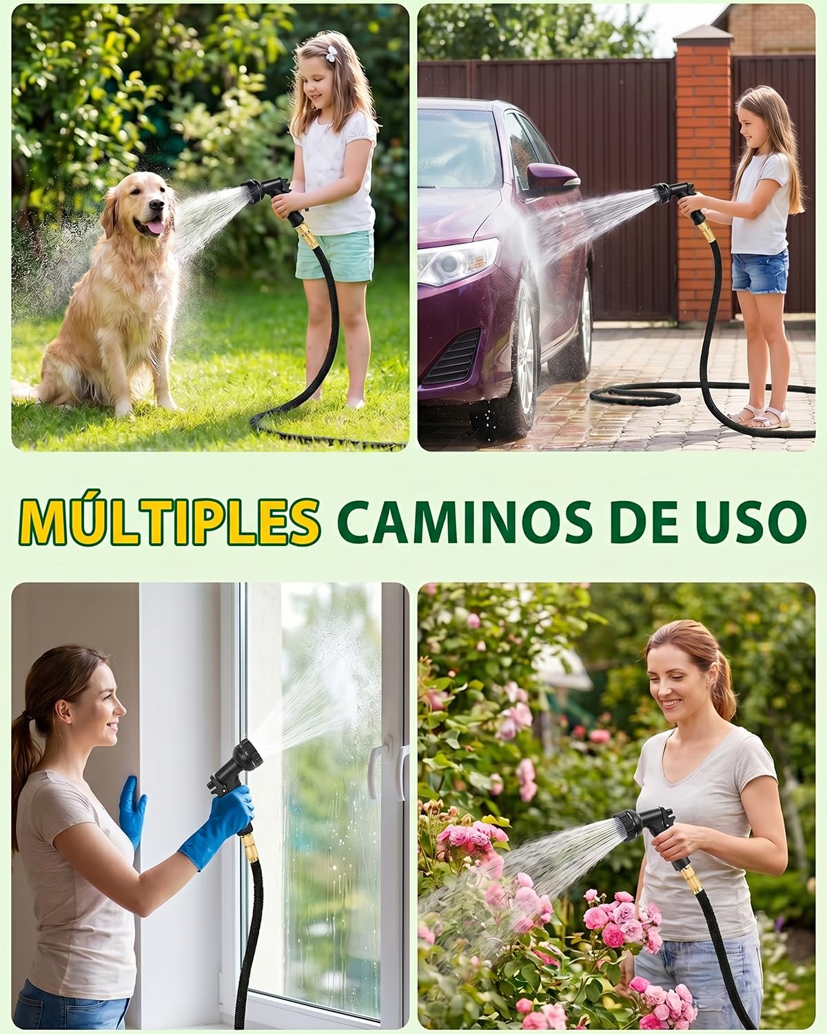 Manguera de Jardín Extensible 45m Extra Larga con Pistola 10 Modos, Manguera Flexible 45 Metros de Alto Rendimiento, Látex Reforzado y Tela Ultra Resistente, Conexiones de Latón para Áreas Grandes