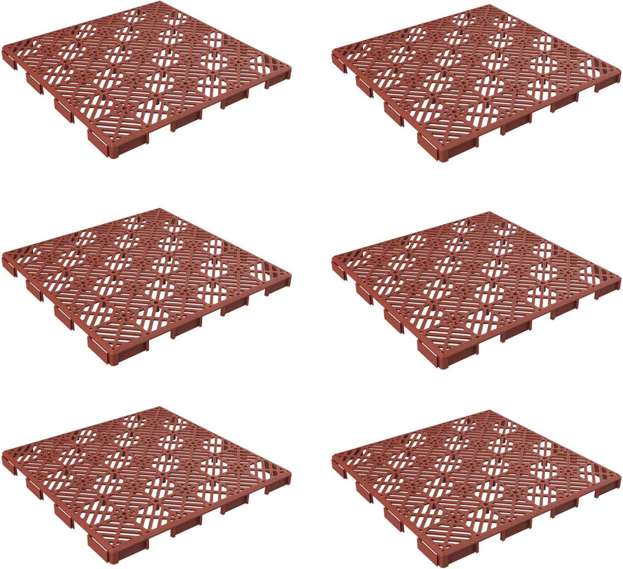 50-147 Interlocking Tiles-Multipurpose Indoor/Outdoor Flooring 11.5 x 11.5”, Set of 6 (Terracotta)