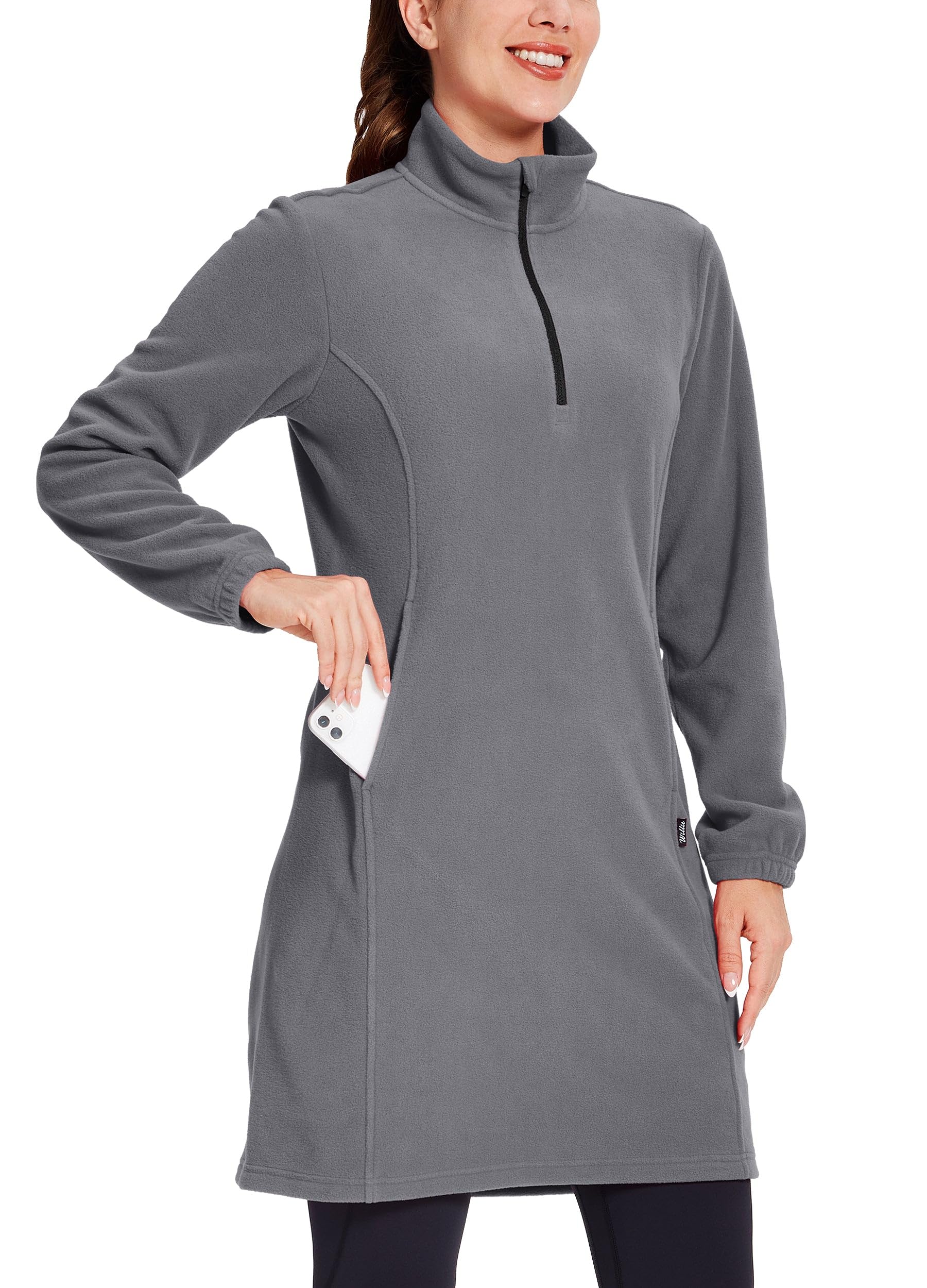 Willit Women's Fleece Dress Sweatshirt Thermal Long Pullover Polar Winter Dress with Pocket