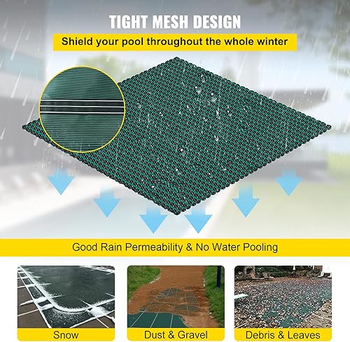 Miniatura 6 de Happybuy Cubierta de seguridad para piscina en el suelo, cubiertas de piscina enterradas de invierno de 18 x 36 pies con paso correcto, triple
