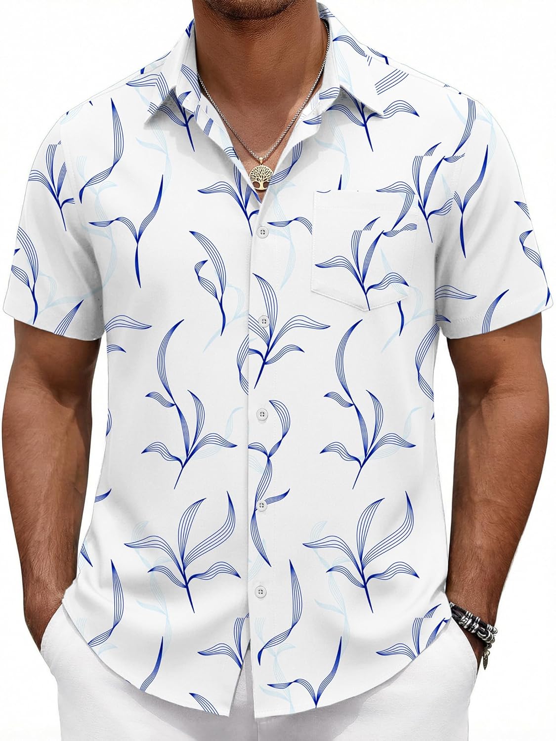 COOFANDY Mens Hawaiian Shirts Short Sleeve Button Down Aloha Shirts Summer Vacation Beach Shirts