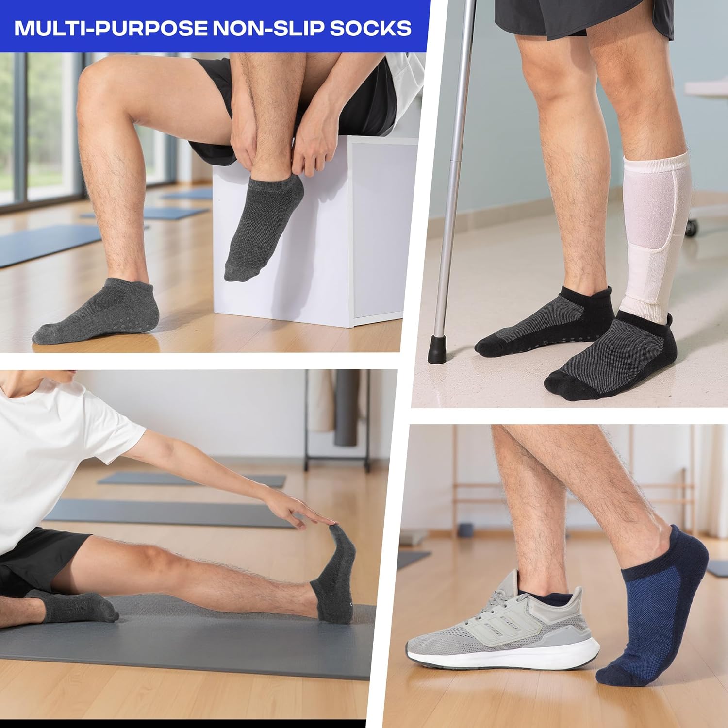 CoolMate Mens Grip Socks Men Non Slip Size 6-10-13-14, Non Slip Pilates Yoga Socks for Men with Grips, Grippy - Image 5
