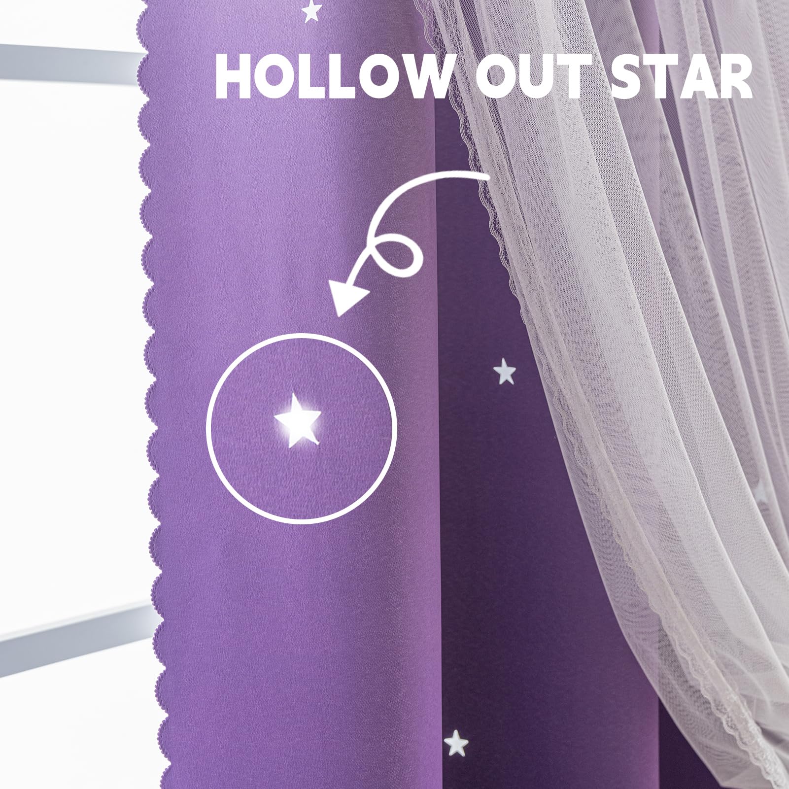 indistar Verdunklungsvorhänge für Schlafzimmer, 2-lagiges Design aus Stoff und Tüll, hübscher Fenstervorhang für Kinderzimmer, 1 Paneel (B132 x L213 cm Dunkelviolett)