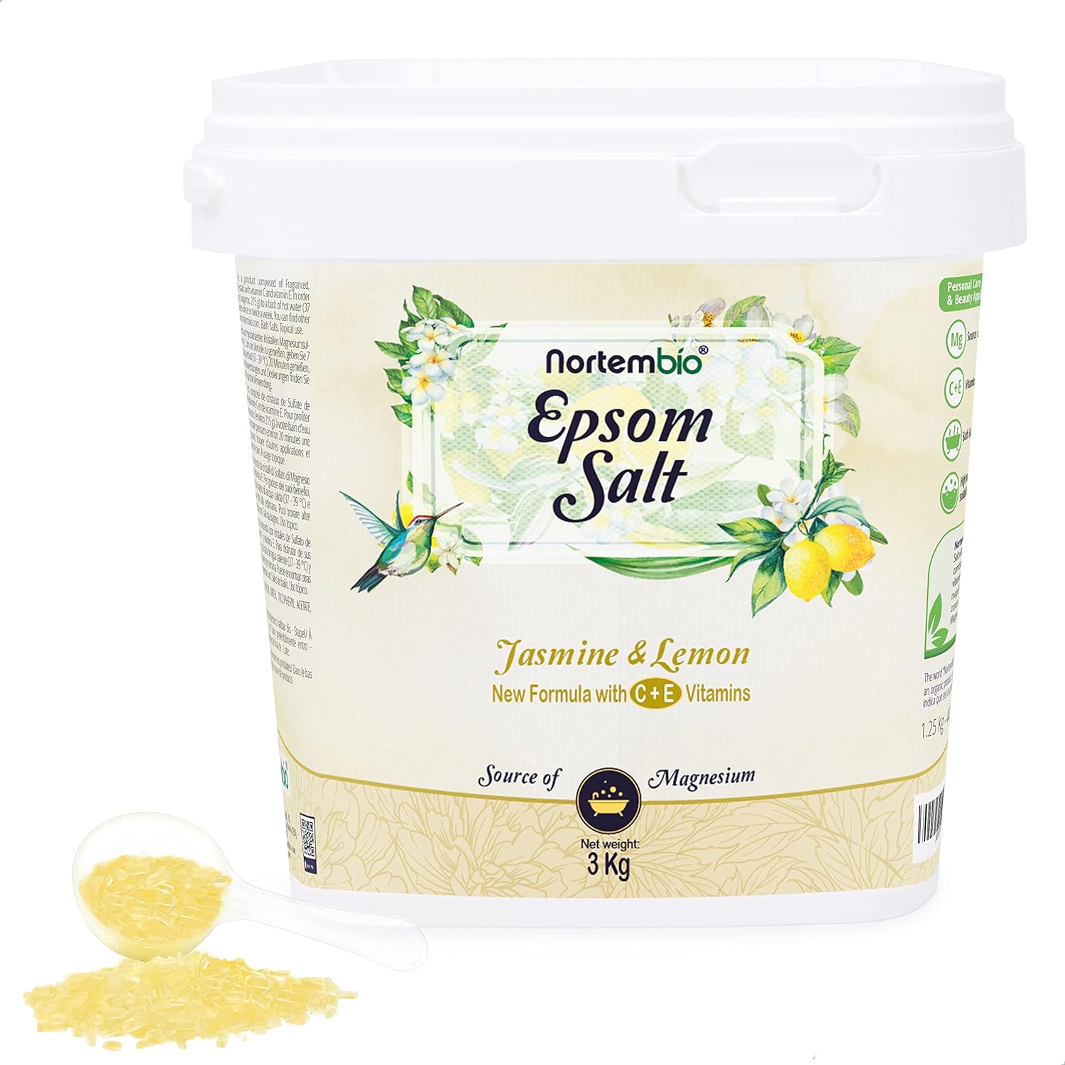 Nortembio Epsom Salt 3 Kg. New Jasmine and Lemon Fragrance. Epsom Salts