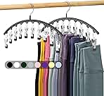 Legging Organizer for Closet, Metal Yoga Pants Hangers 2 Pack w/10 Clips Holds 20 Leggings, Space Saving Hanging Closet Organizer w/Rubber Coated Closet Organizers and Storage, Black