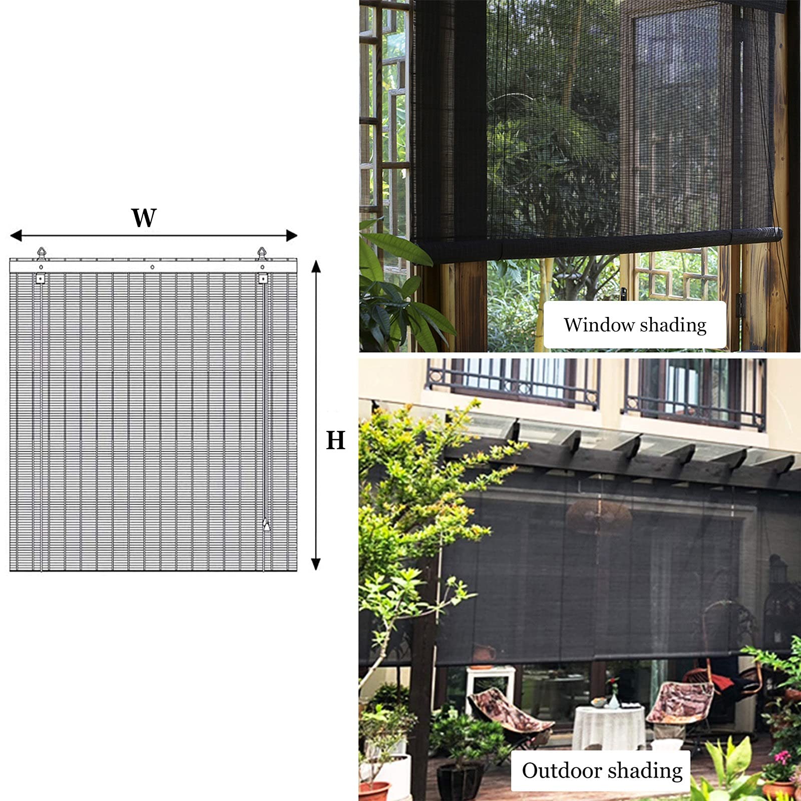 Amazon.de: Schwarze Bambus-Rollos fr Fenster  Bambus-Auenjalousien,  Halbschutz- oder Trenn-Bambusvorhang, fr Garten/Balkon/Pavillons/Kche,  aufrollbare Terrassenjalousien