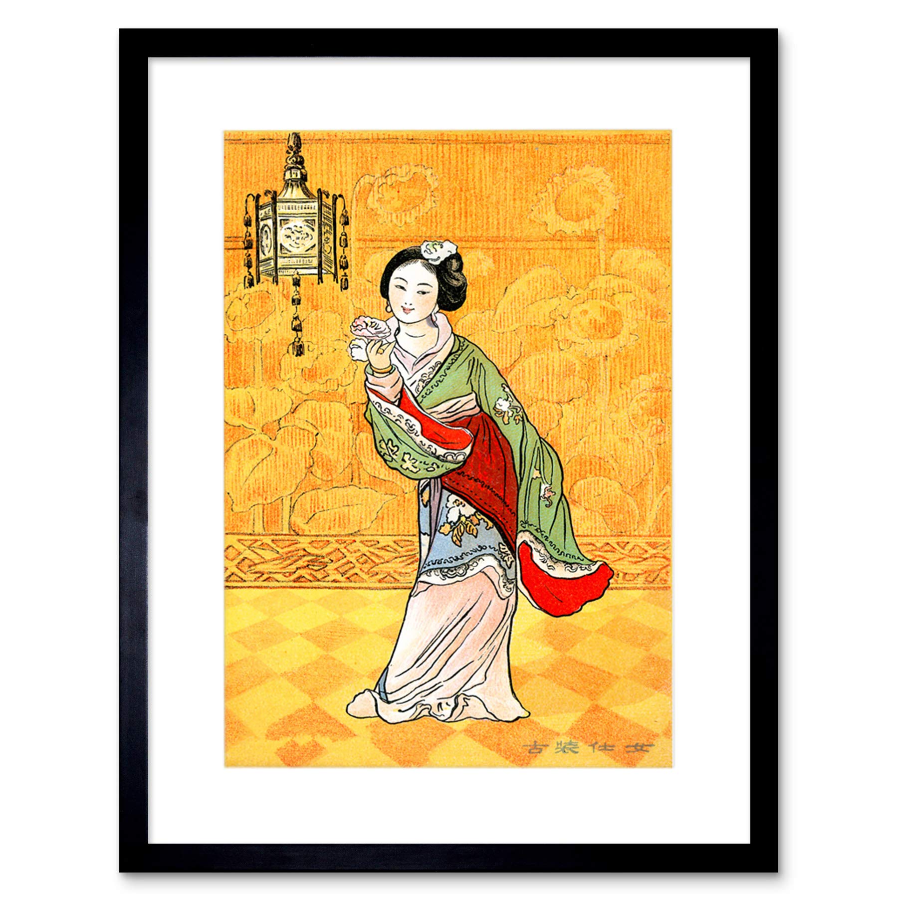 Wee Blue Coo PAINTING POSTCARD JAPANESE WOMAN GEISHA LANTERN JAPAN FRAMED ART PRINT B12X12570