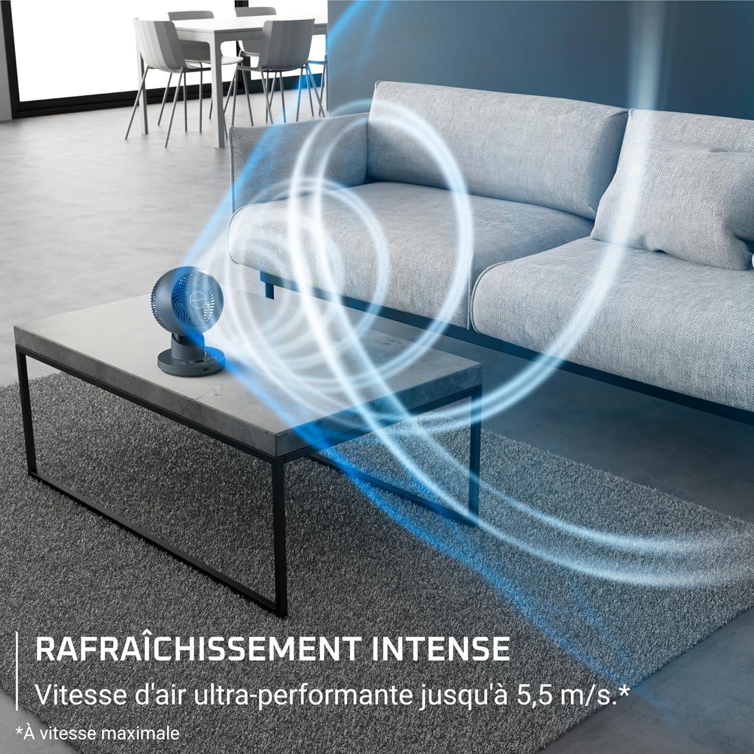 Rowenta Turbo Swift Compact wentylator stołowy, wielokierunkowa funkcja obracania, oszczędność energii do 50%, 12 stopni prędkości, timer 12 h, kompaktowa konstrukcja, bardzo cichy, niebieski