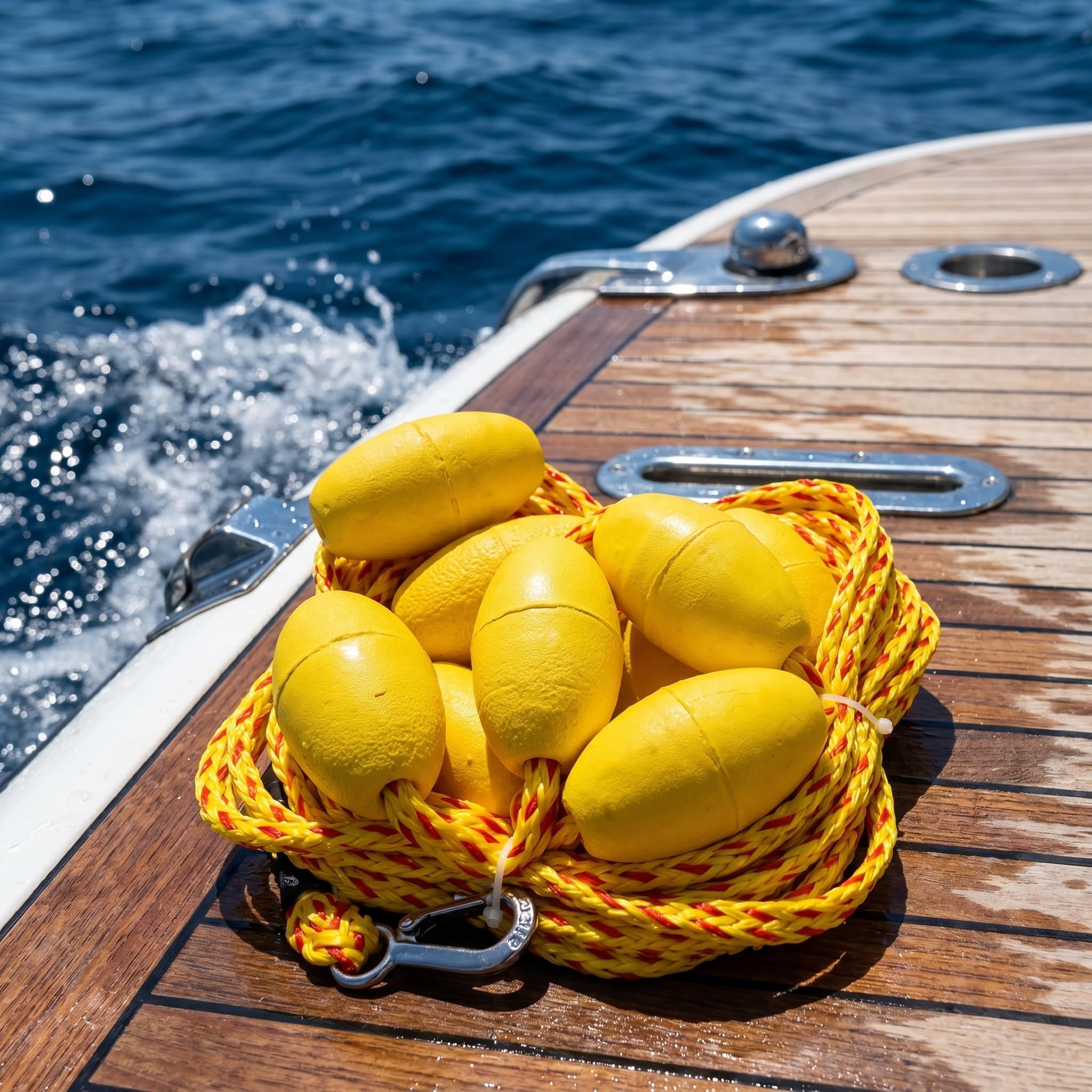 Corda da Traino Resistente da 18 Metri (60 Piedi) con Galleggianti E Ganci per Tubing, Sport Acquatici E Nautica - Accessorio Durevole per Divertimento Sicuro in Acqua.