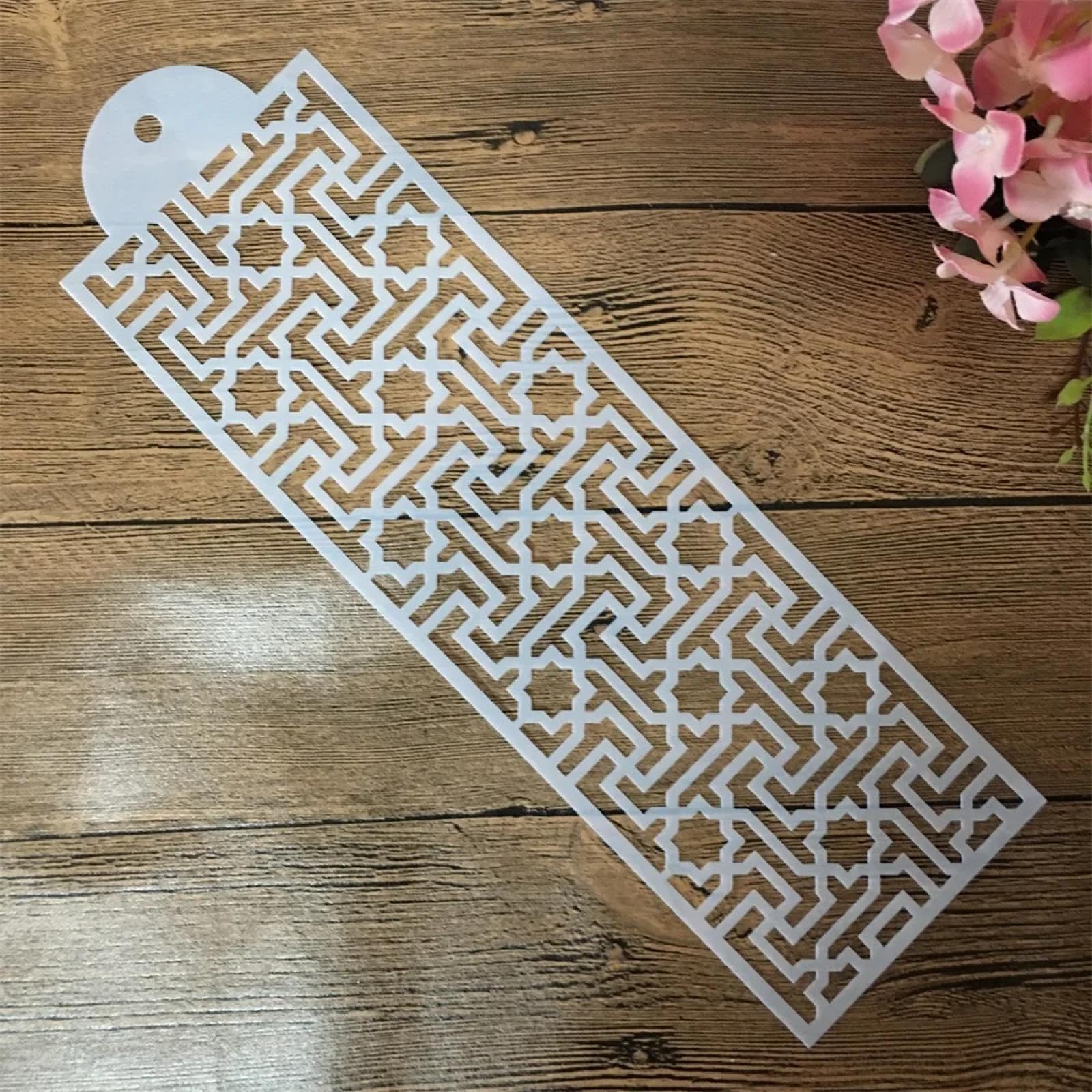 Plantillas para pintar sobre madera, 8 unidades, marco de flores de geometría de 10 x 34 cm, plantillas reutilizables para manualidades en madera, lona para decoración del hogar