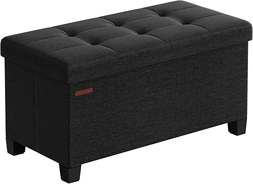 Miniatura 12 de SONGMICS Banco otomano de almacenamiento, reposapiés plegable con patas, 15 x 43 x 15.7 pulgadas, banco de extremo de cama, baúl de almacenamiento,