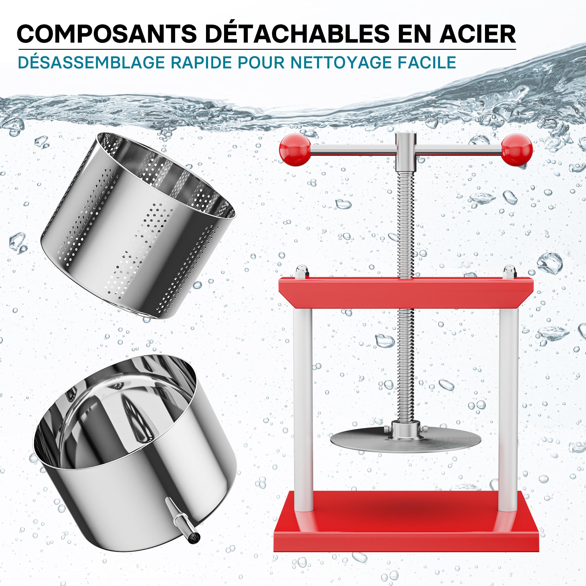 Wiltec Presse à fruits à vis – 180 x 180 x 115 mm – capacité 3 L – double Cuve en Acier inoxydable – Pressoir manuel facile à nettoyer pour Moût de pomme poire raisins baies – Vin Cidre