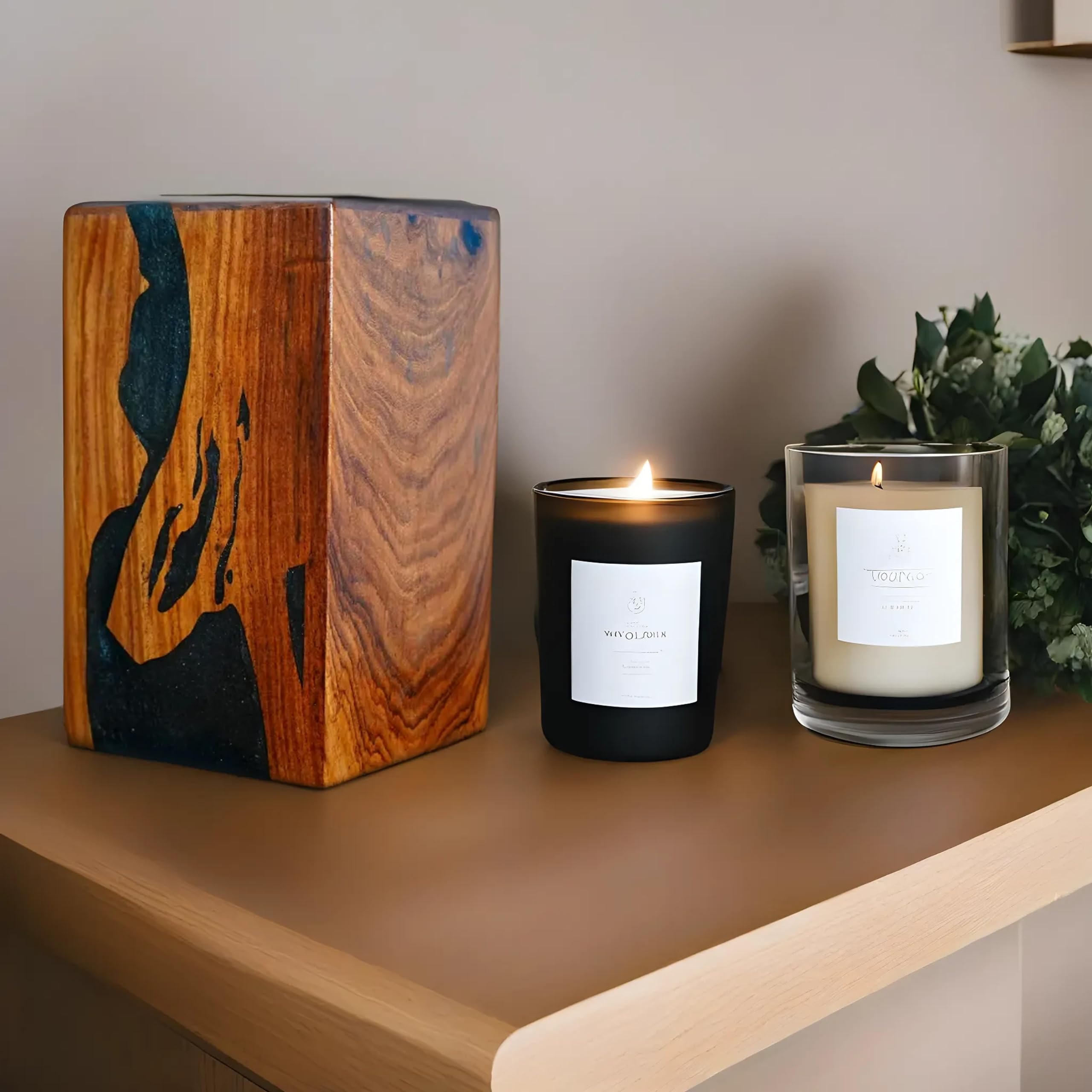 Urna de cremación de madera de rasín negro con patrón de onda, pulida, color azul de madera de rosa, capacidad de 60 pulgadas cúbicas, ideal para entierro o recuerdo