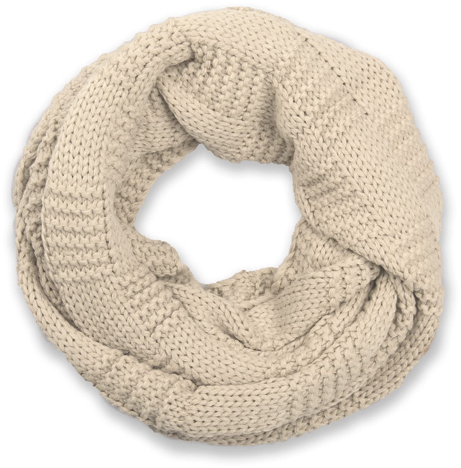 Stylebreaker Women's Beige Knit Loop Scarf With Patent Pattern, Single-Colour Fine-Knit Snood, Winter Knit Scarf, Unisex 01018152, Colour: