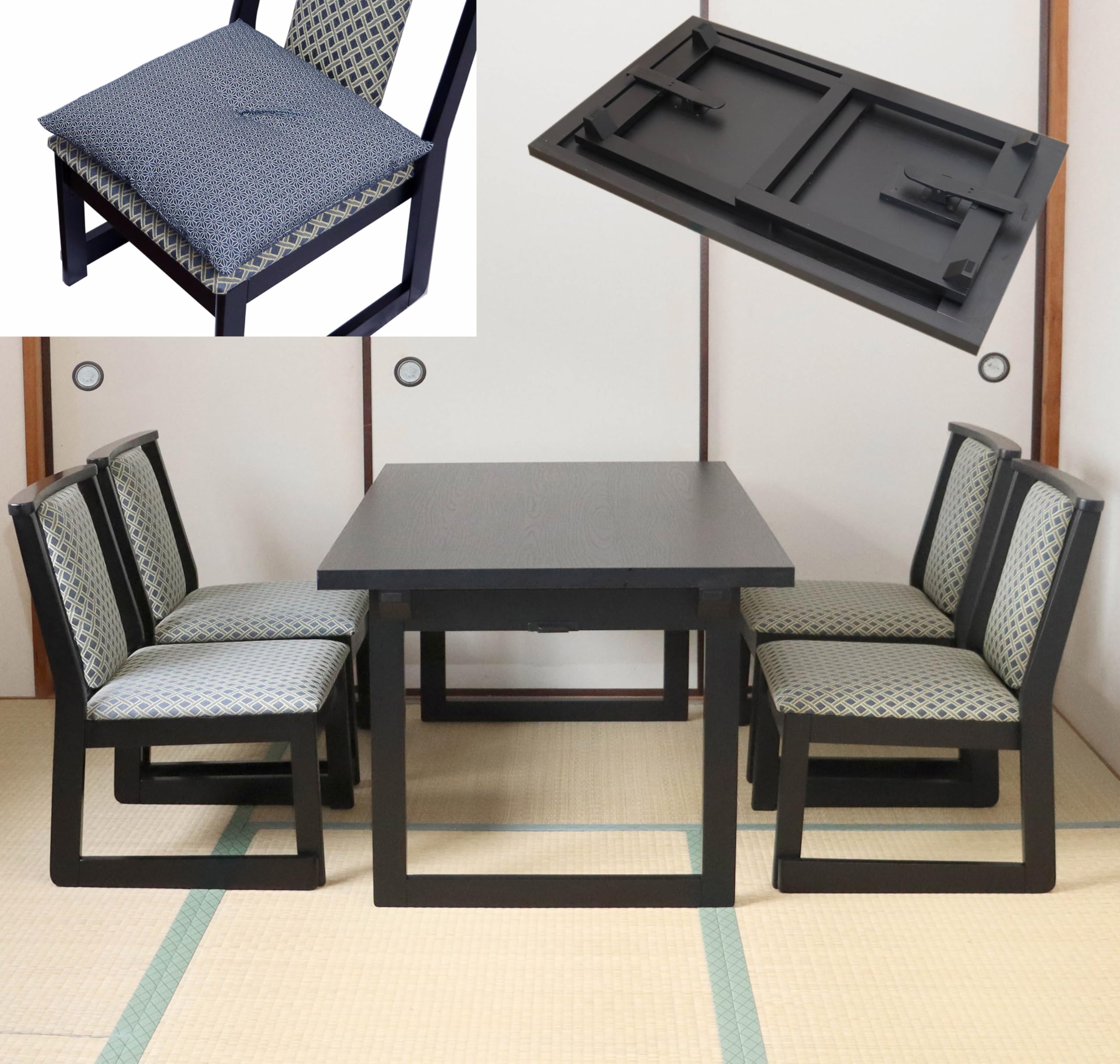 Amazon｜NEW和室用テーブル5点セット 「折畳式」「専用座布団4枚付き