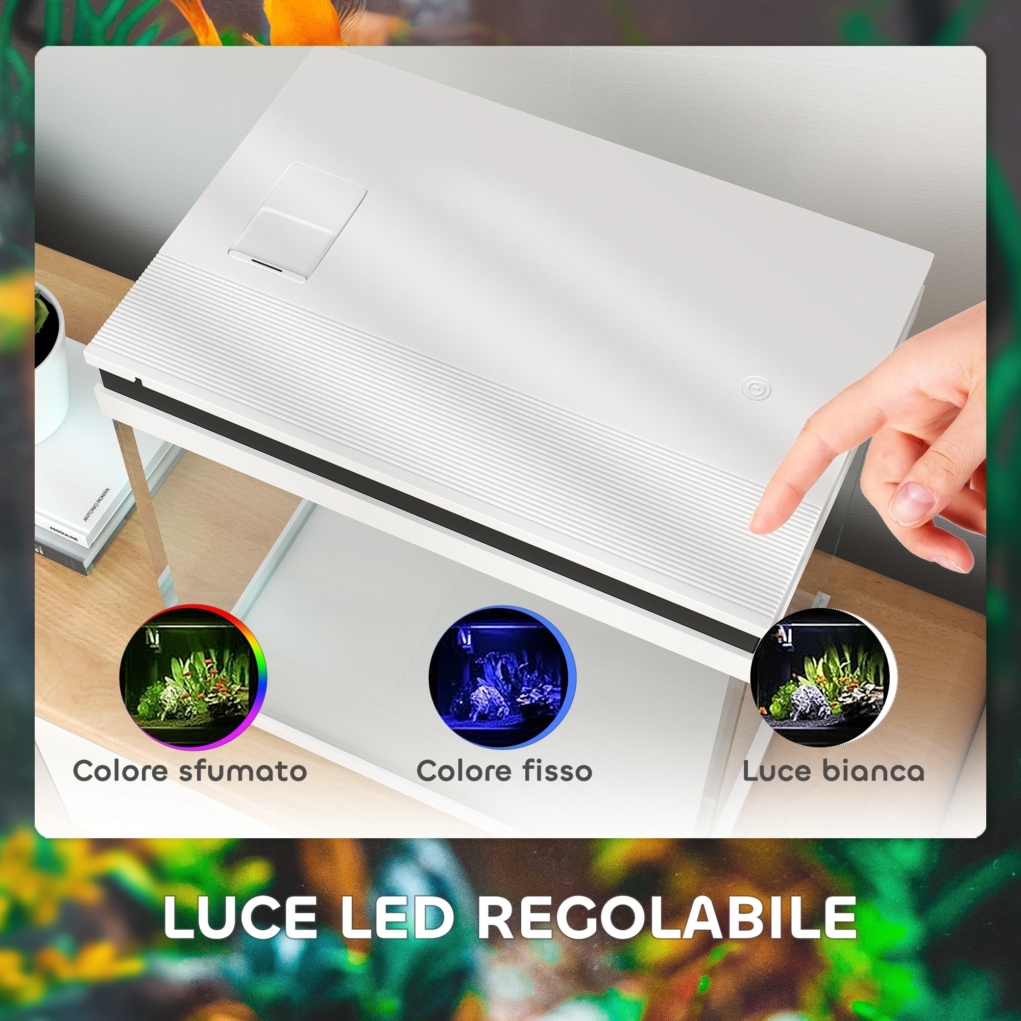 PawHut 26L Acquario in Vetro per Pesci Rossi con Pompa d'Acqua e Filtro, Acquario Completo con Illuminazione LED, Vaschetta per Pesci Acqua Tropicali, 38x26x38cm, Bianco