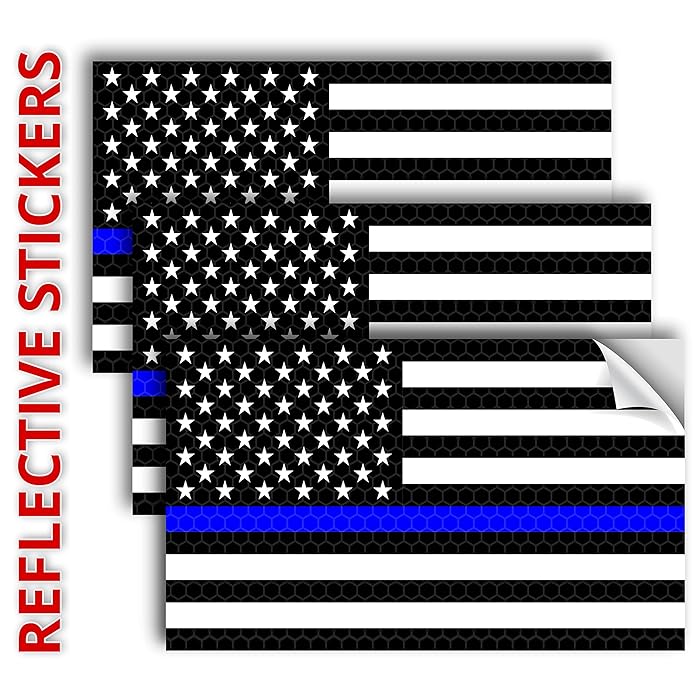 Buy 3PC Reflective Thin Blue Line Decal 5x3 Inches American Flag