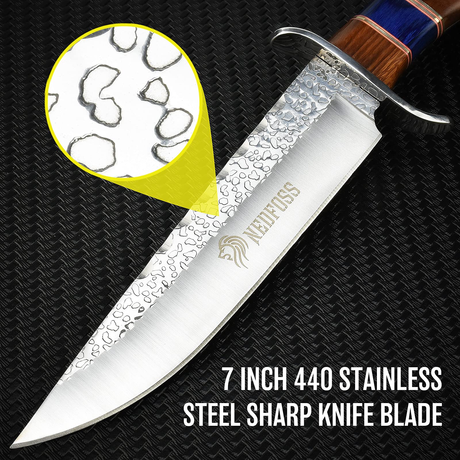 NedFoss Fixed Blade Hunting Knife with Leather Sheath, 12inch Full