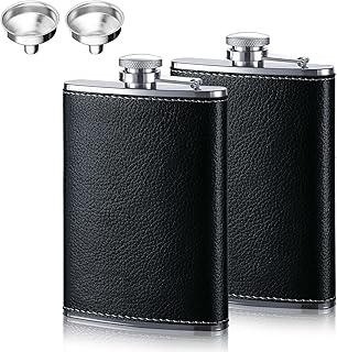 Flask, 8 Oz Flasks for Alcohol Men, 2 Pack Portable Stainless Steel Flask with Funnel, Wrapped Leather Leak Proof Hip Flask for Drinking