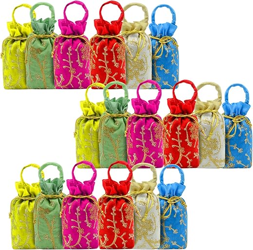 AT Ankit Traders Women Potli Bags | Sequence and Zari Embroidered Silk Potli | Traditional Shagun Return Gifts Potli for M...