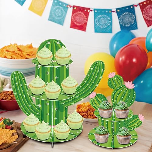 Miniatura 5 de 2 soportes para cupcakes de cactus, forma de cactus verde, decoración de fiesta mexicana para Cielito Lindo Three Esta cumpleaños, suministros de