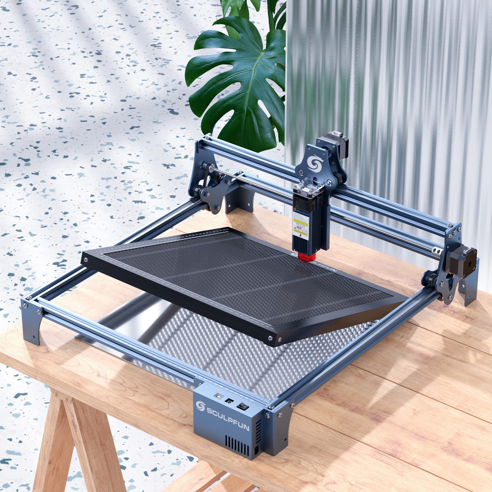 SCULPFUN Honeycomb Table de travail pour machine à graver laser - 400 x 400 x 22 mm - Avec plaque en aluminium - Compatible avec différentes machines à graver