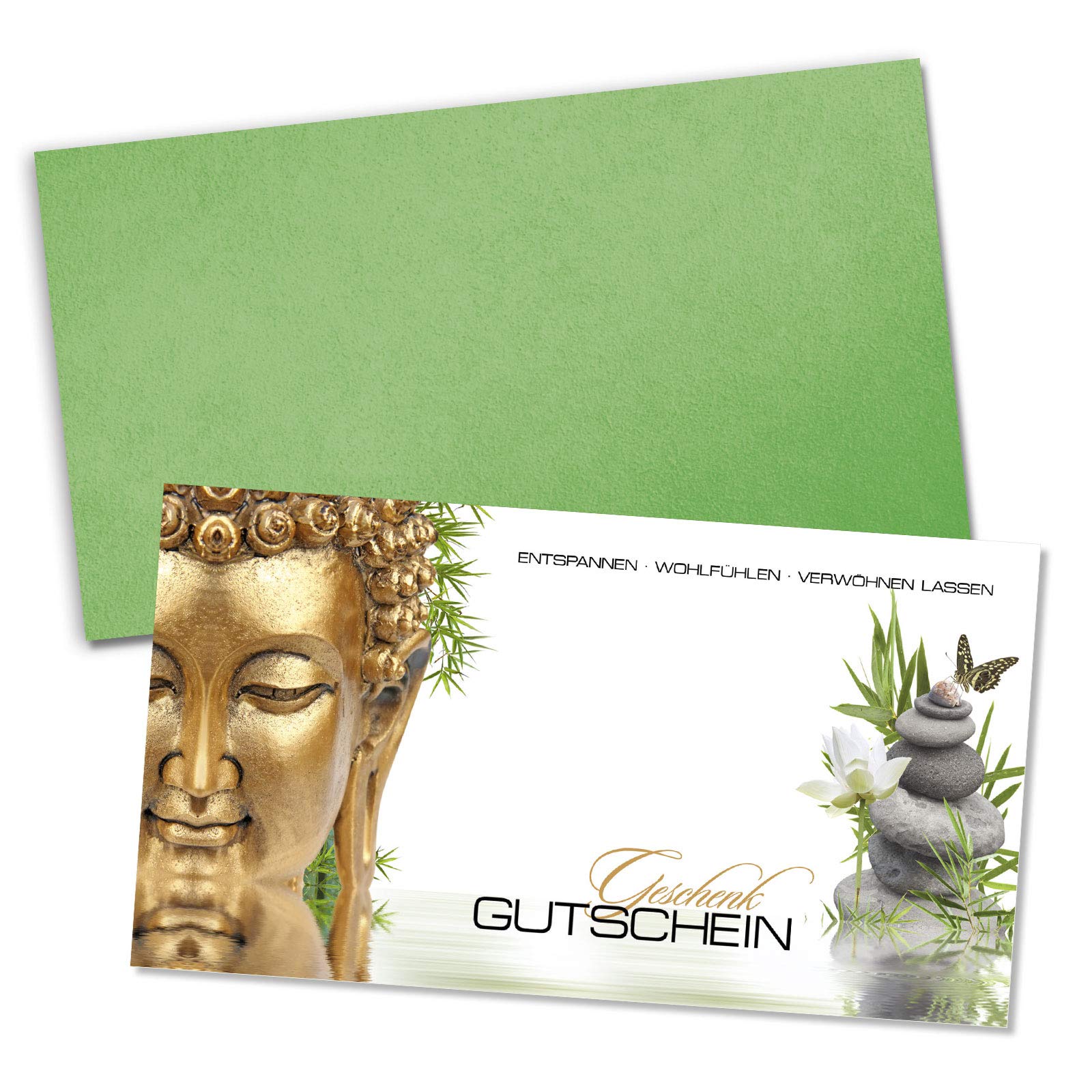 Gutschein-Set. 100x Gutschein + Kuvert. Für Kosmetiksalons Massage Wellness und andere Firmen, blanko zum selber Ausfüllen.